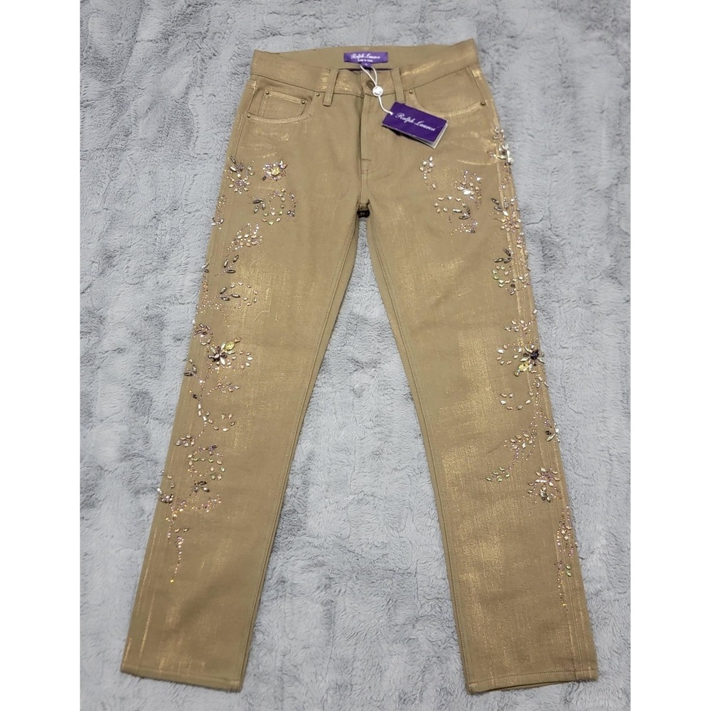 Ralph Lauren Purple Label Jeans Womens 26 750 Ankle Straight Mid Rise Rhinestone